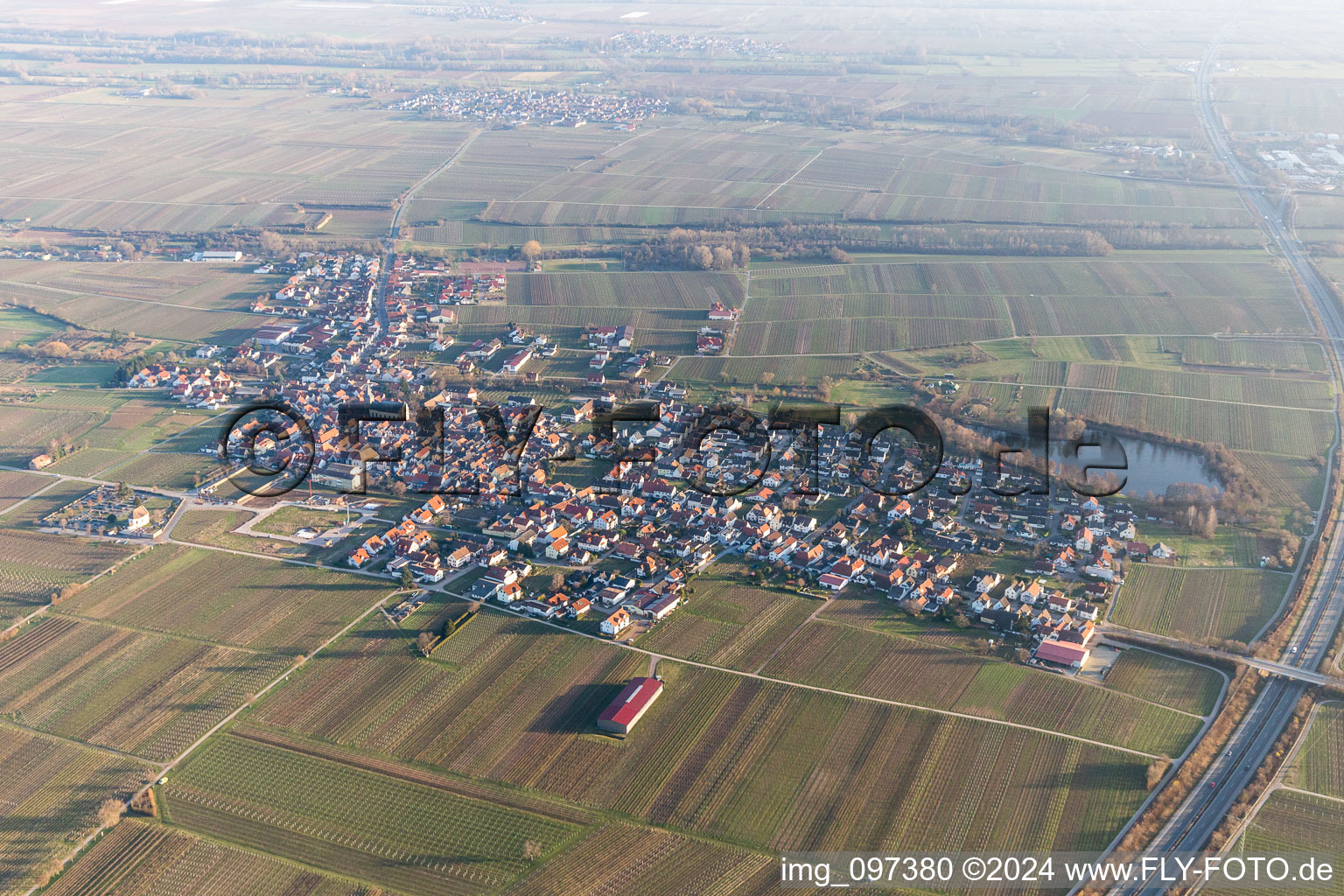 Aerial view of Kirrweiler in the state Rhineland-Palatinate, Germany