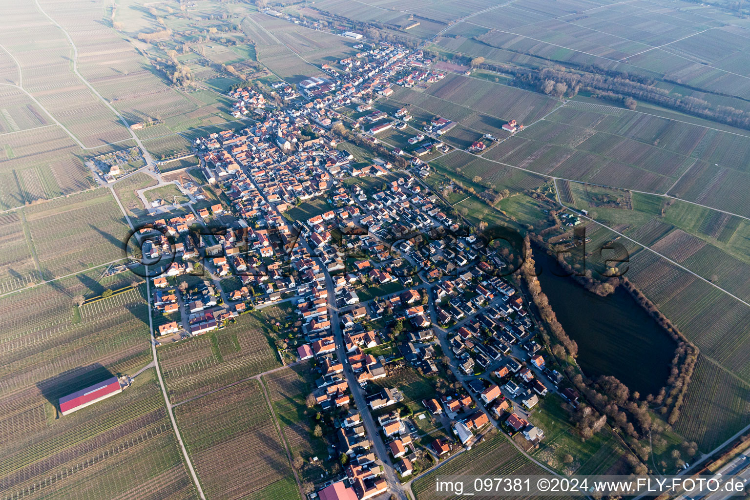 Aerial photograpy of Kirrweiler in the state Rhineland-Palatinate, Germany