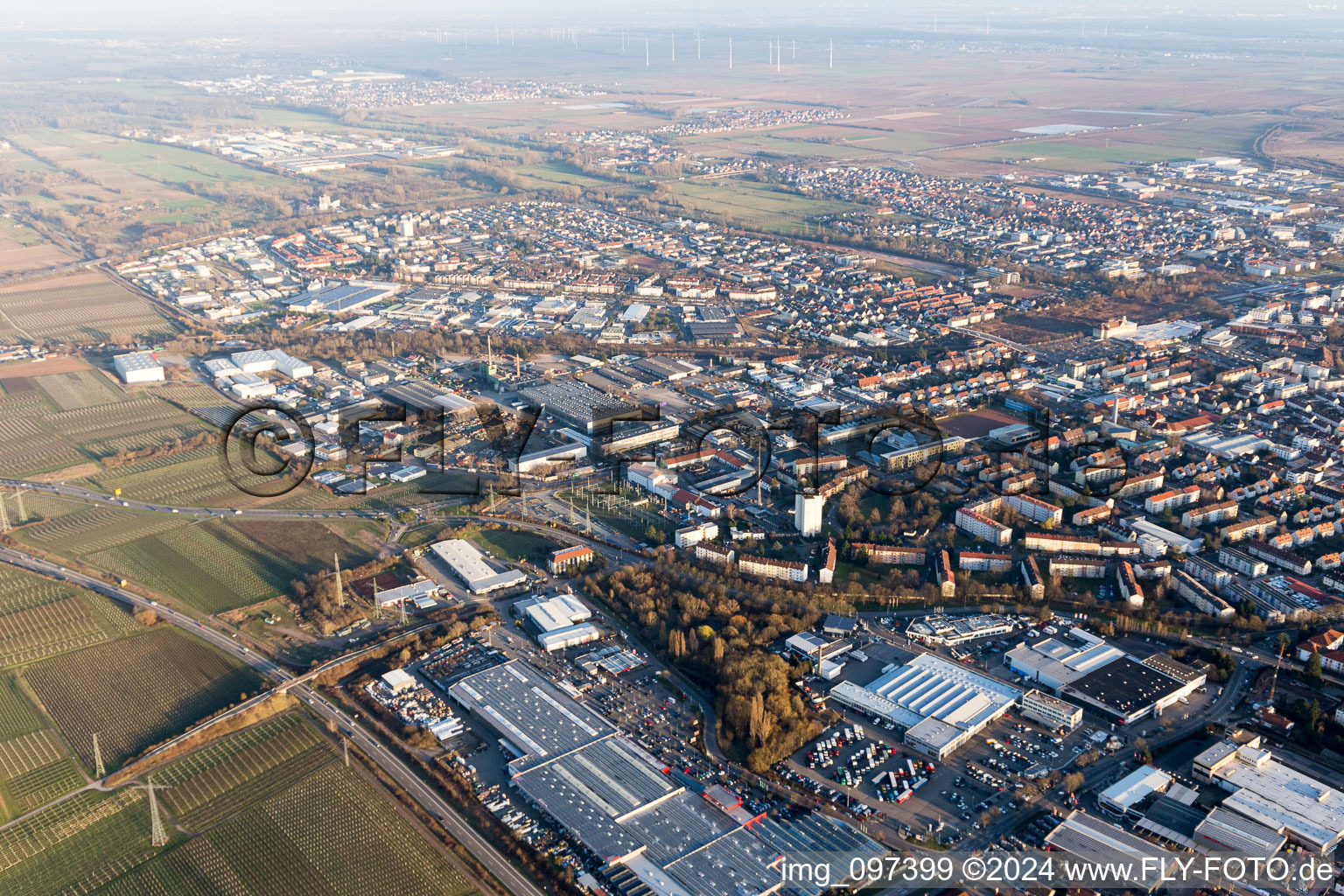 Bird's eye view of Industrial area north in Landau in der Pfalz in the state Rhineland-Palatinate, Germany