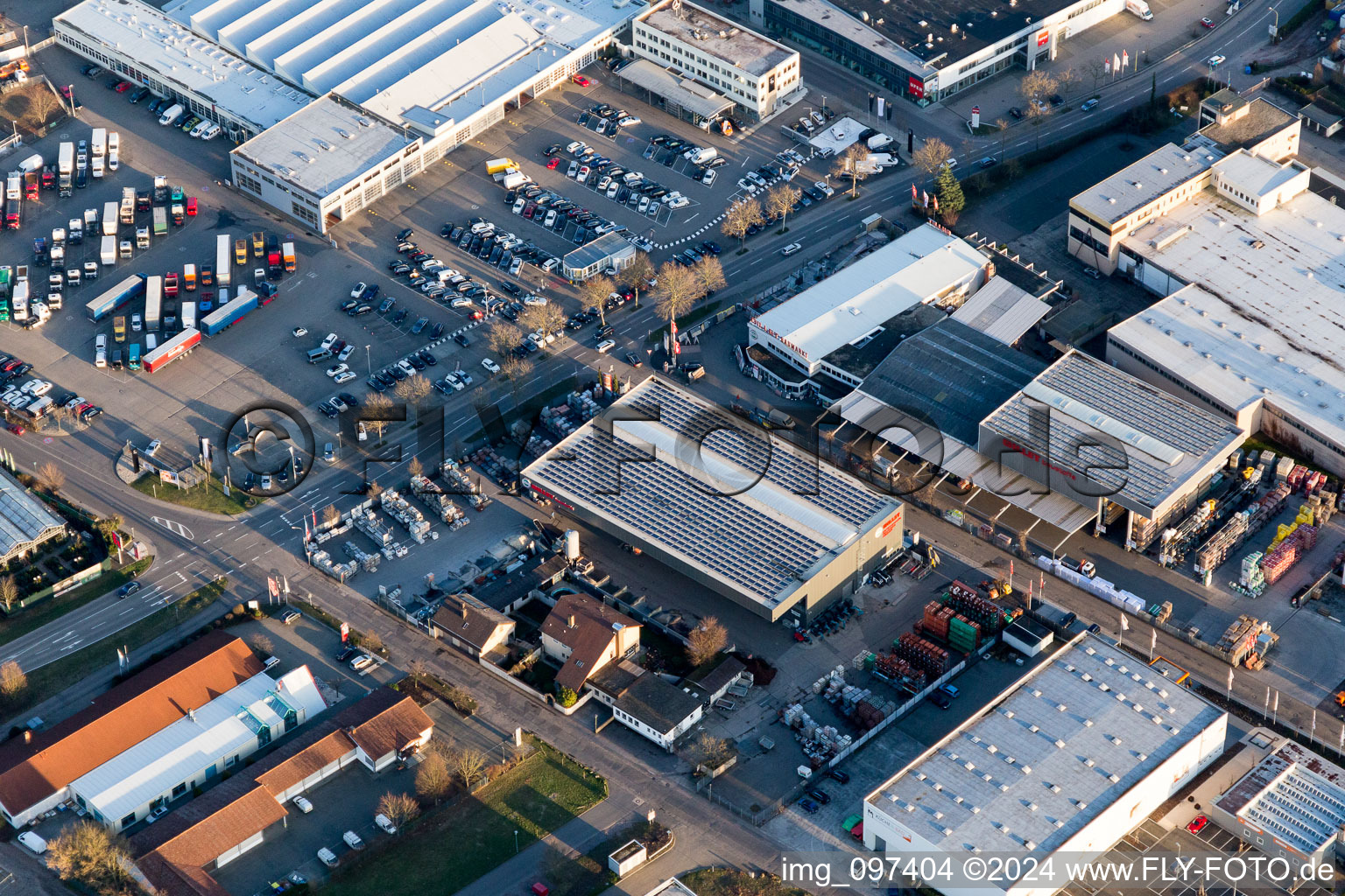 North industrial area in Landau in der Pfalz in the state Rhineland-Palatinate, Germany from a drone