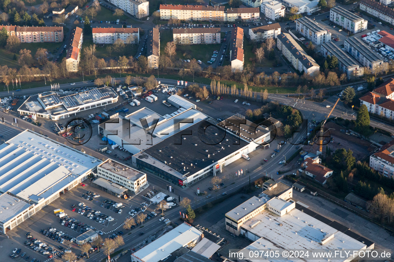 Industrial area north in Landau in der Pfalz in the state Rhineland-Palatinate, Germany seen from a drone