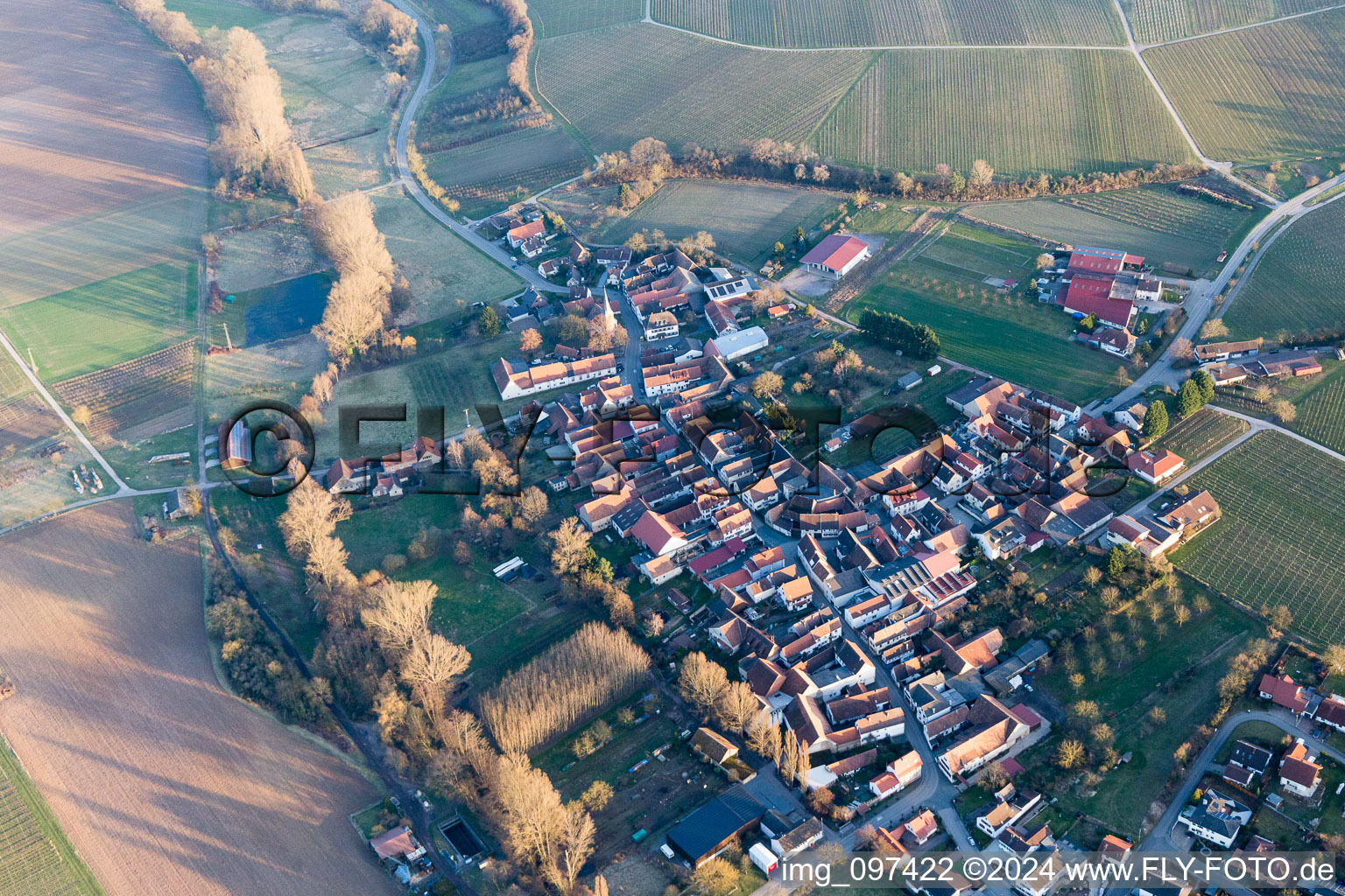 District Klingen in Heuchelheim-Klingen in the state Rhineland-Palatinate, Germany out of the air