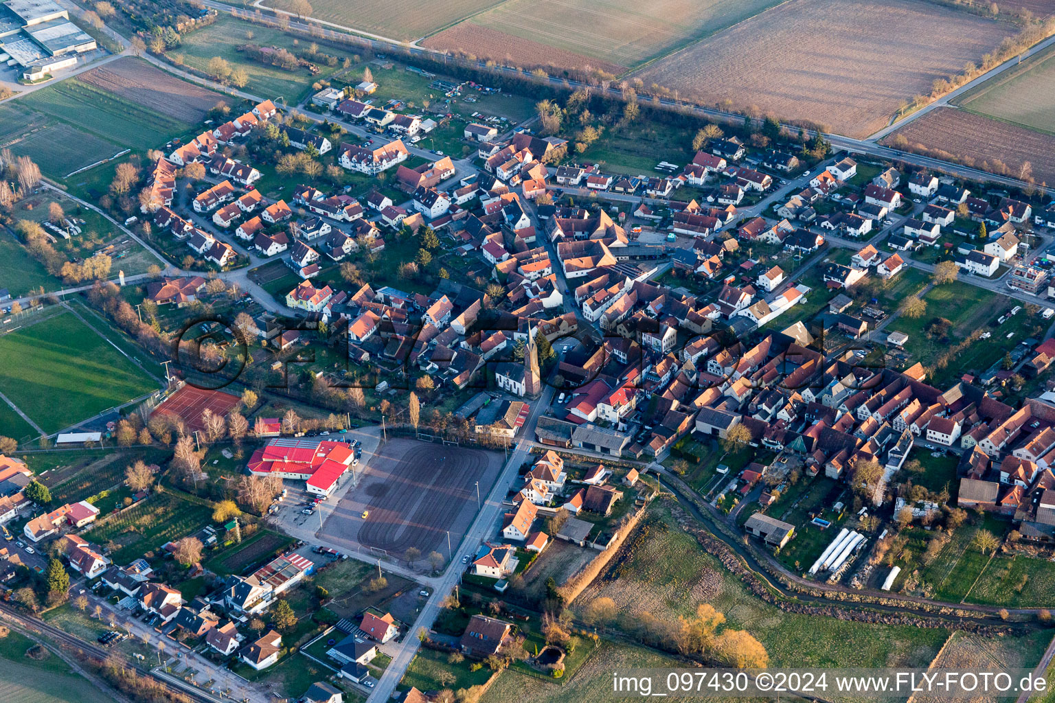Fairground in the district Drusweiler in Kapellen-Drusweiler in the state Rhineland-Palatinate, Germany from above