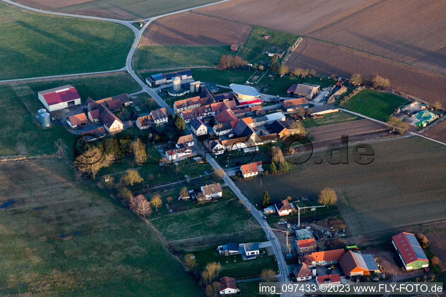 Deutschhof in the state Rhineland-Palatinate, Germany seen from above