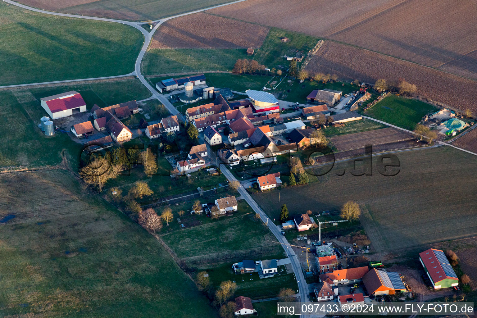 District Deutschhof in Kapellen-Drusweiler in the state Rhineland-Palatinate, Germany seen from above