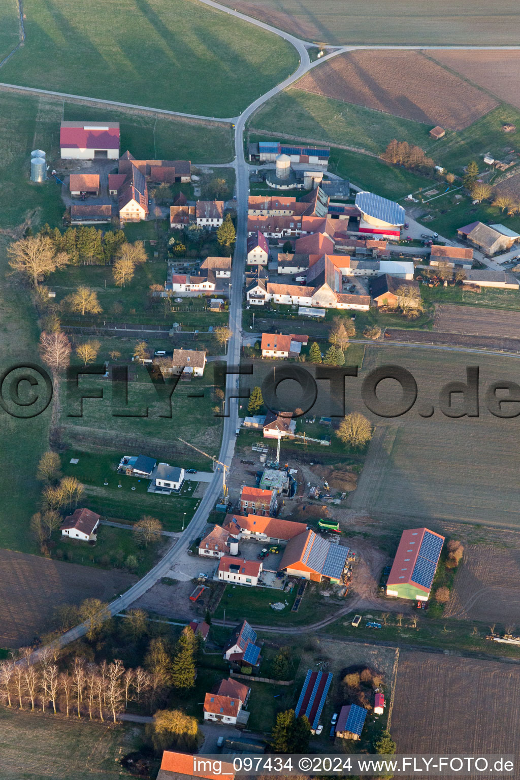 District Deutschhof in Kapellen-Drusweiler in the state Rhineland-Palatinate, Germany from the plane