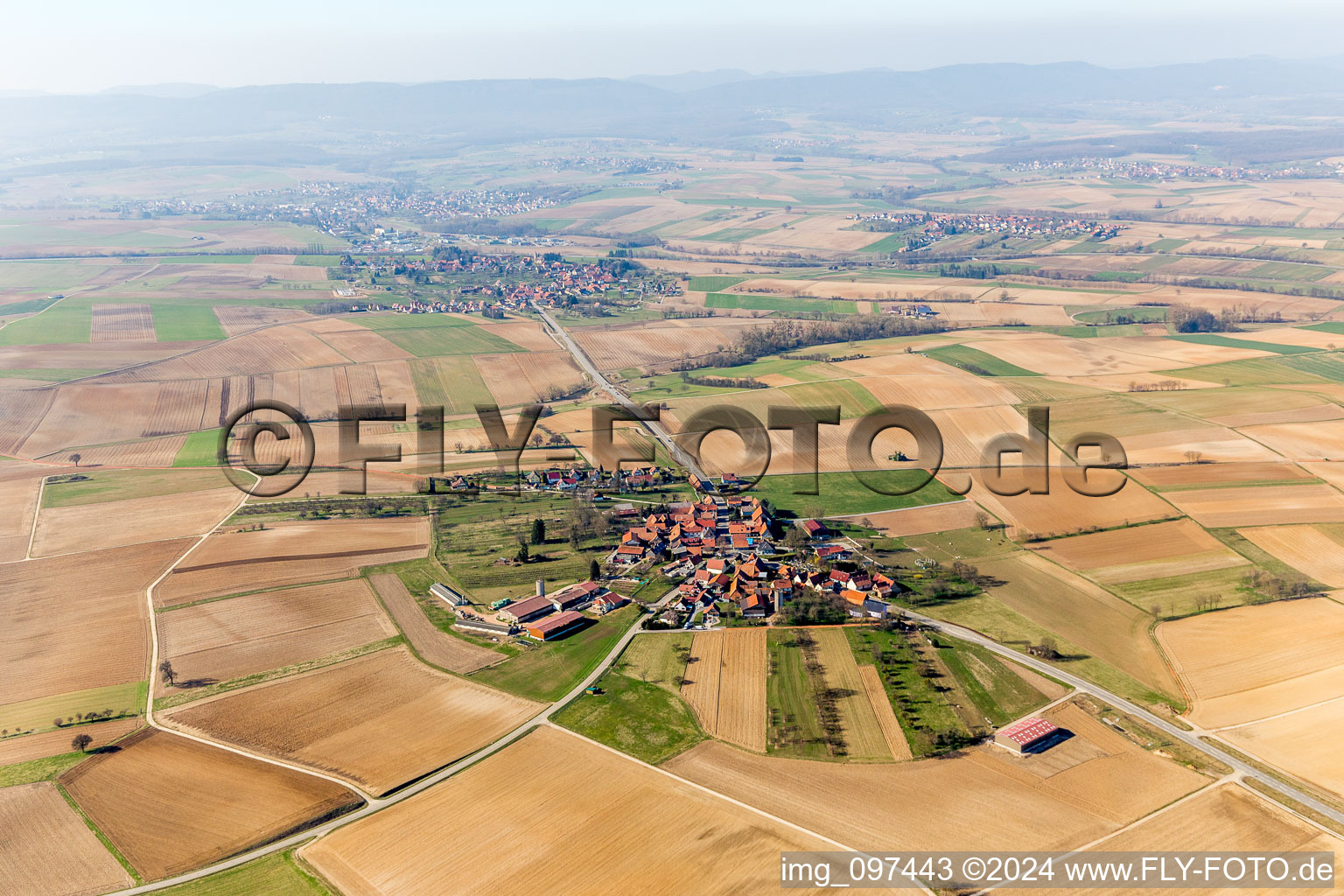 Rittershoffen in the state Bas-Rhin, France viewn from the air