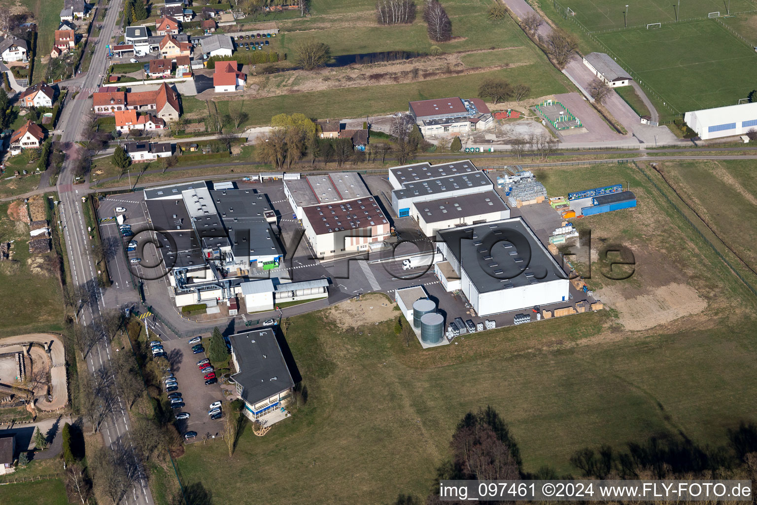 Building and production halls on the premises of the brewery H.B. Fuller Adhesives France in Surbourg in Grand Est, France