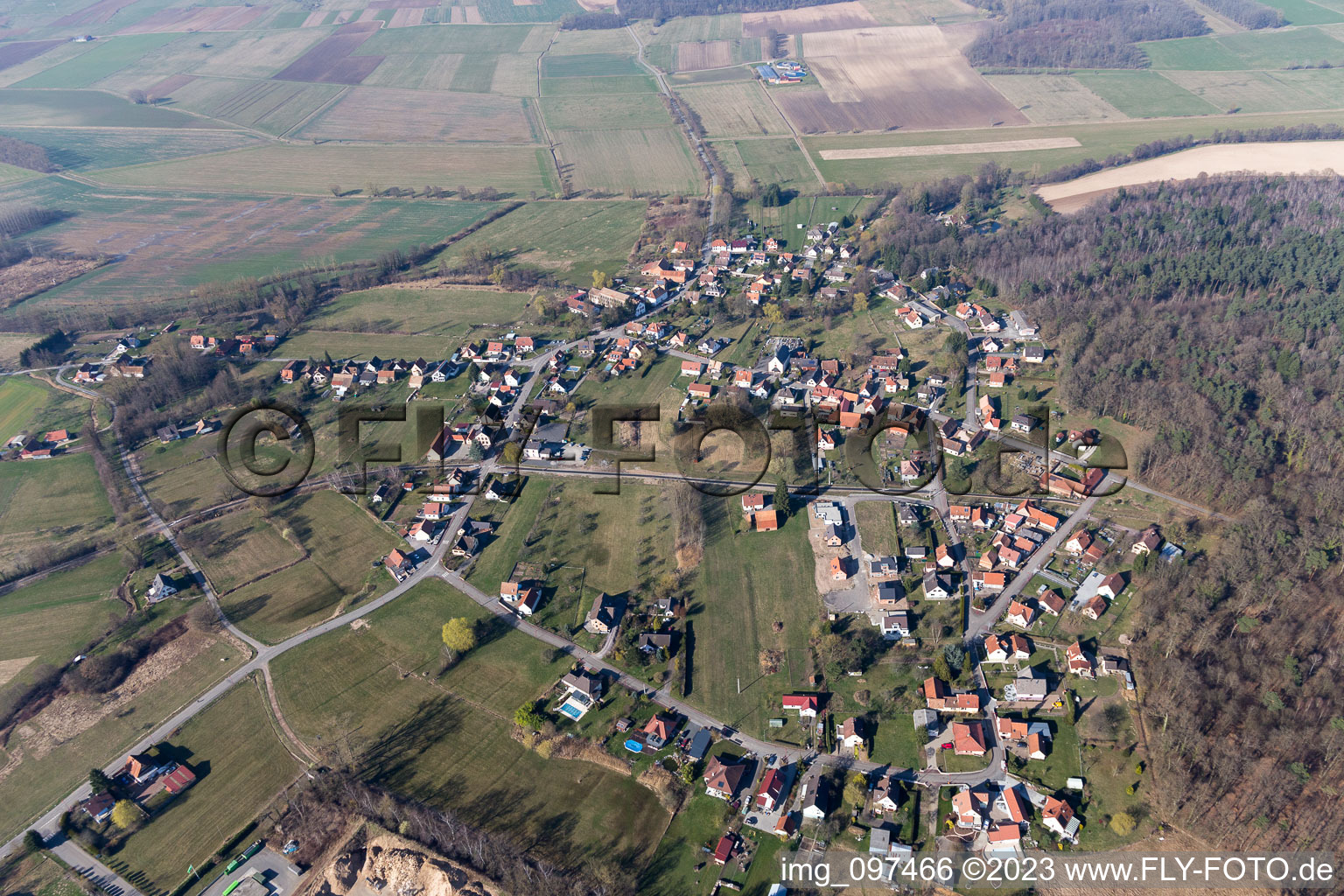 Aerial view of Biblisheim in the state Bas-Rhin, France