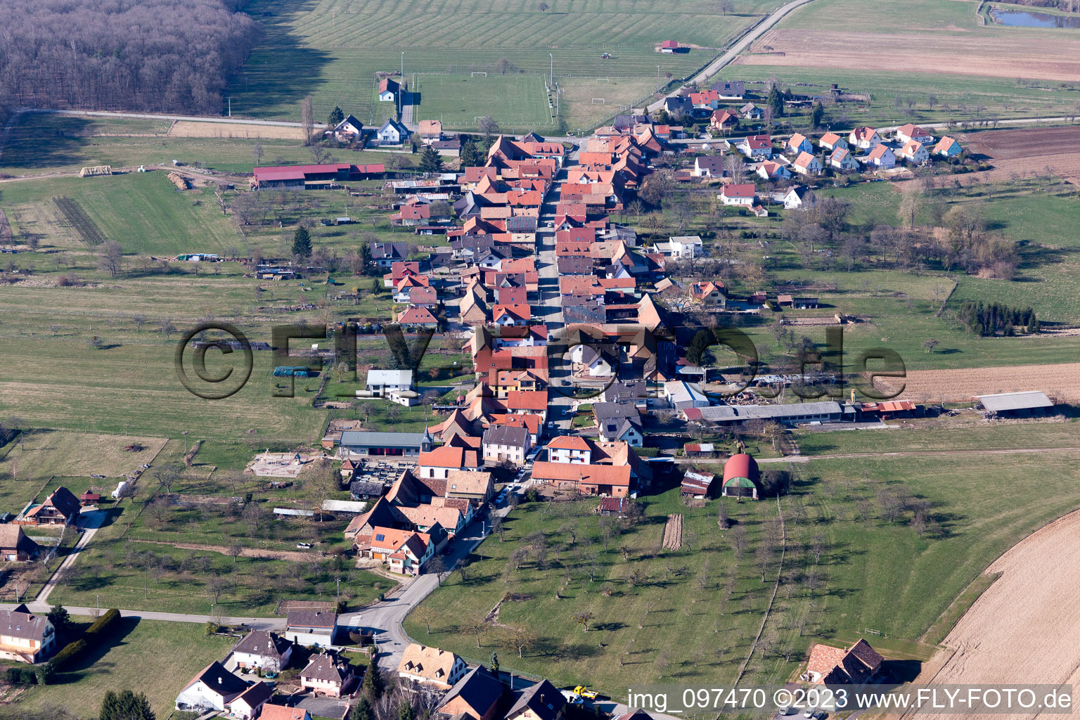 Eschbach in the state Bas-Rhin, France from above