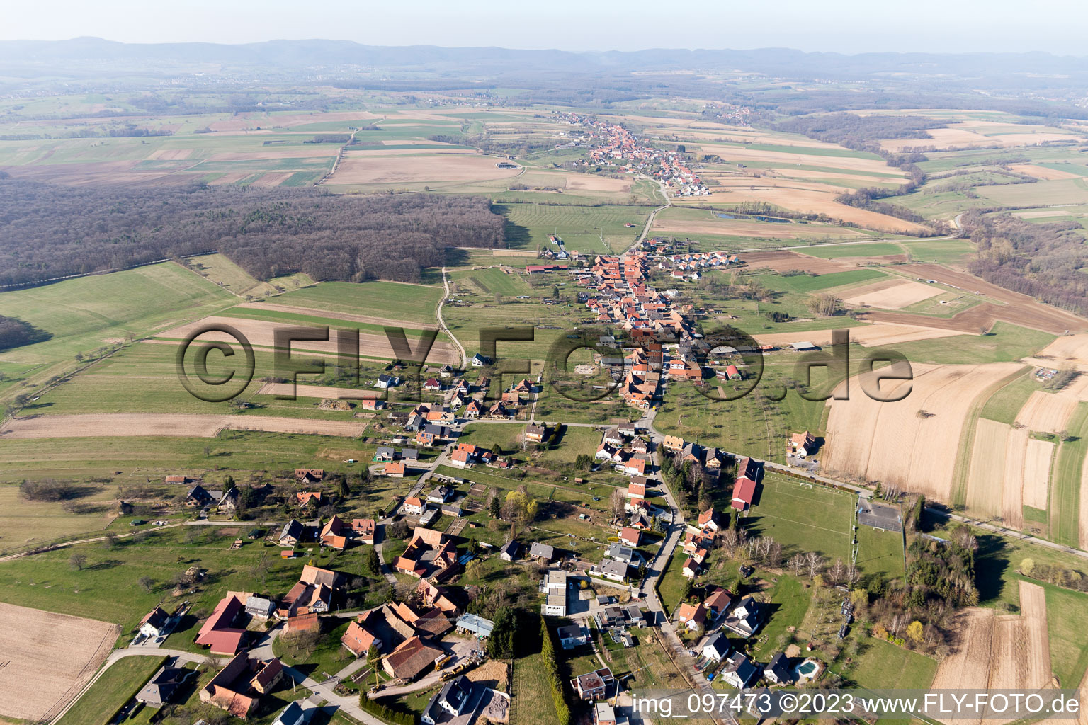 Eschbach in the state Bas-Rhin, France seen from above