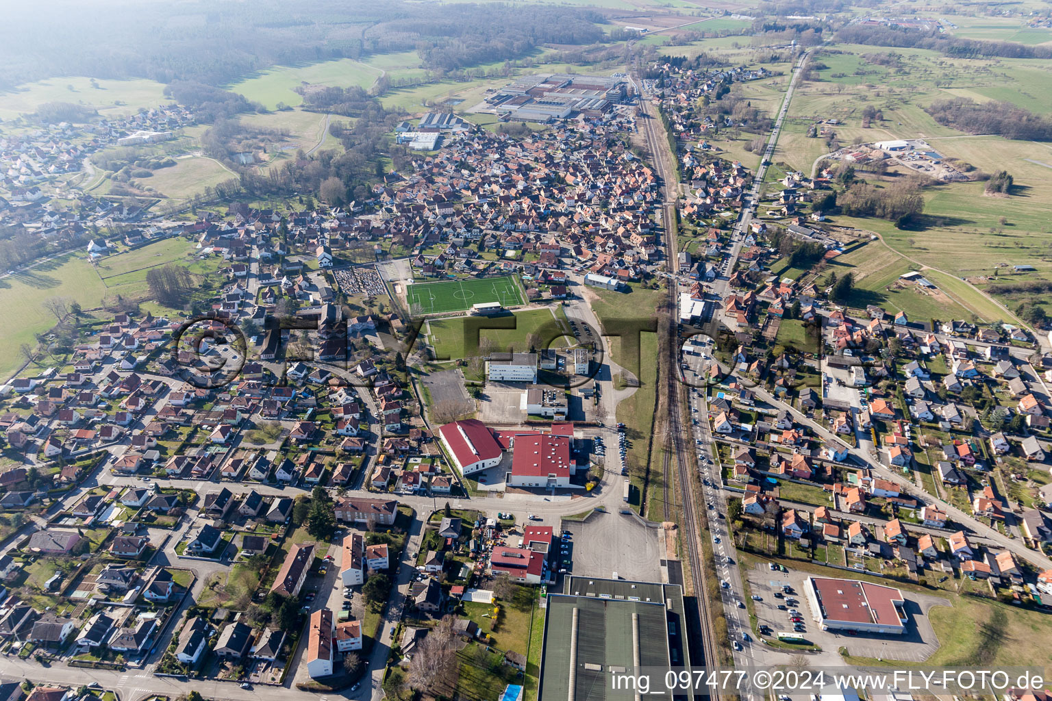 Aerial view of Mertzwiller in the state Bas-Rhin, France