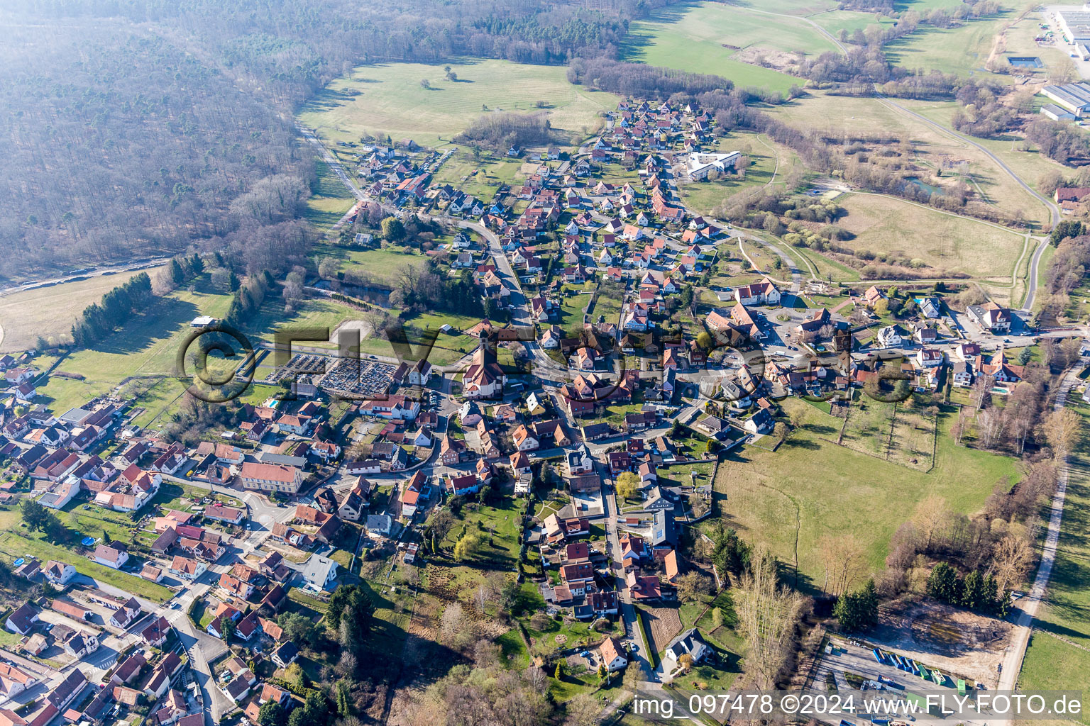 Town View of the streets and houses of the residential areas in Mertzwiller in Grand Est, France