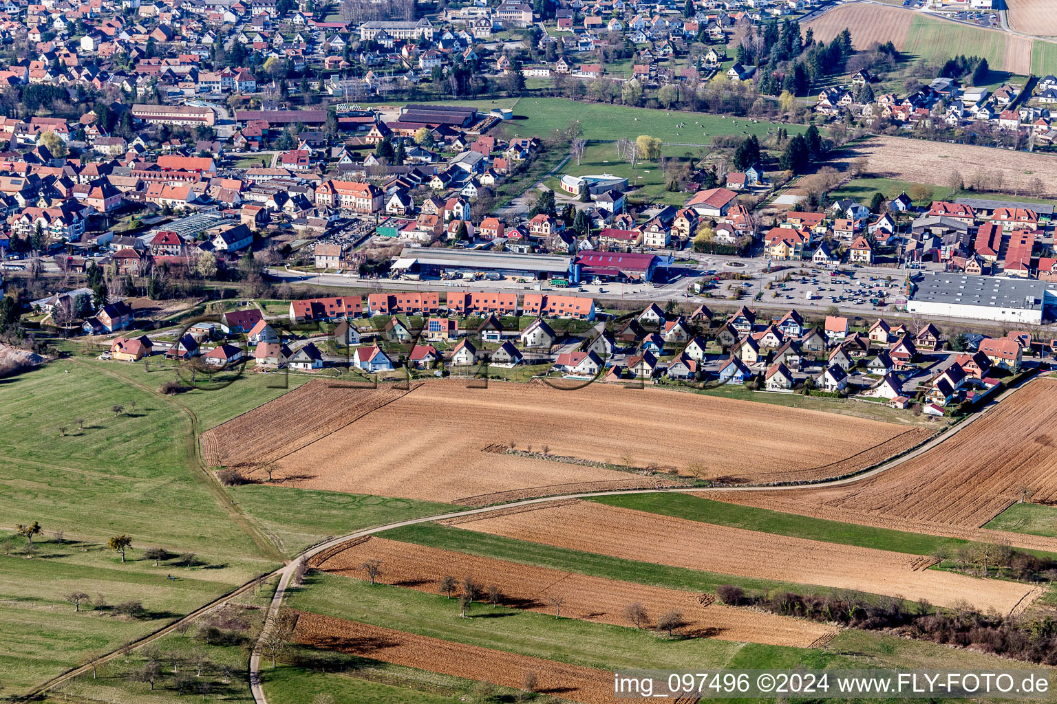 Aerial view of Settlement area in Niedermodern in Grand Est, France