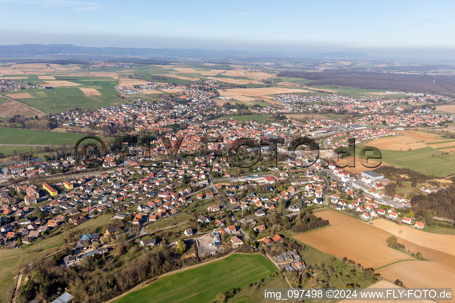 Aerial photograpy of Niedermodern in the state Bas-Rhin, France