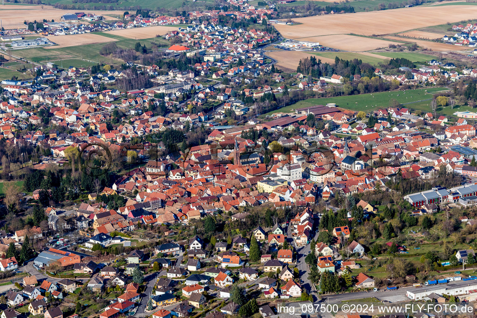 Town View of the streets and houses of the residential areas in Pfaffenhoffen in Grand Est, France