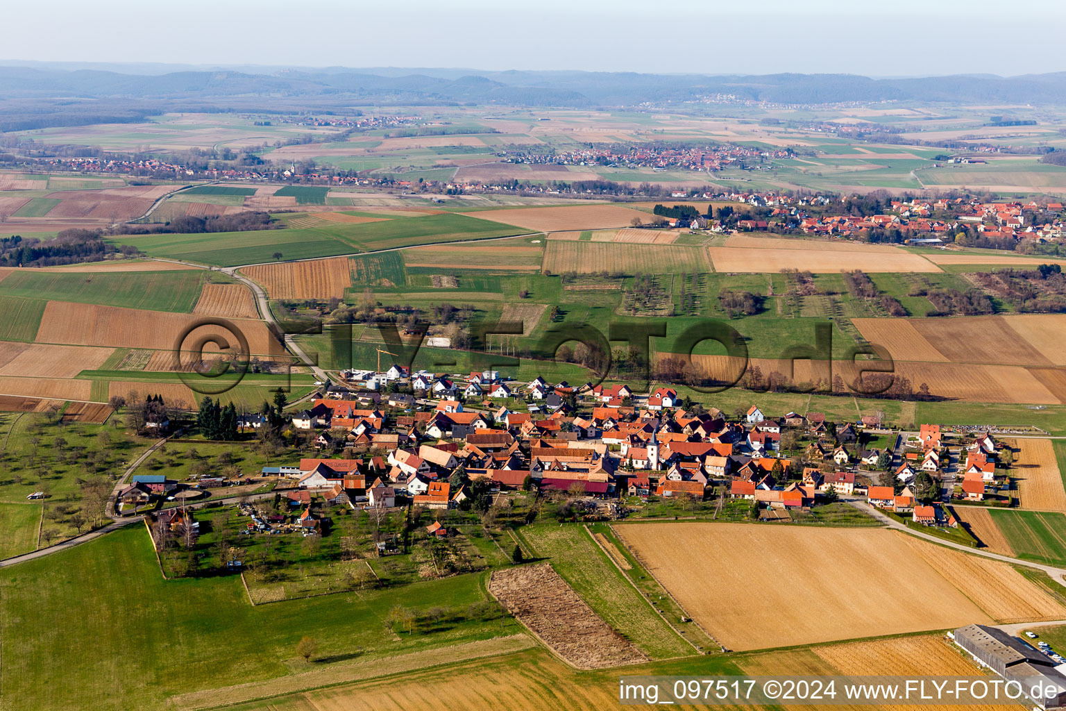 Aerial photograpy of Ettendorf in the state Bas-Rhin, France