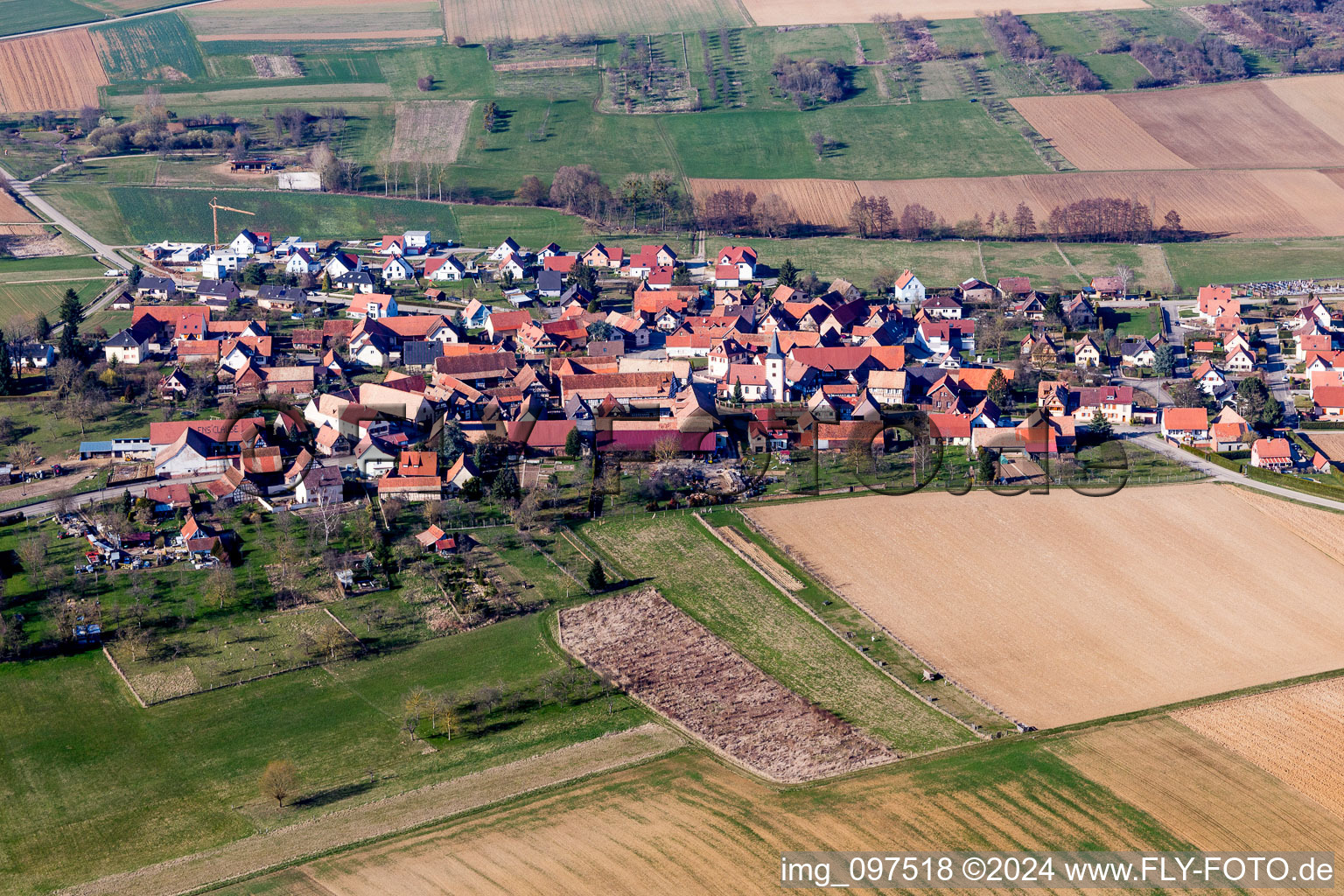 Oblique view of Ettendorf in the state Bas-Rhin, France