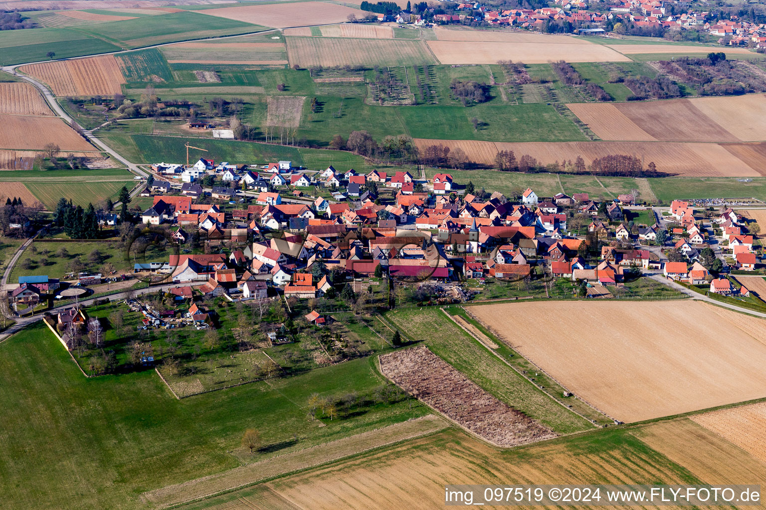 Ettendorf in the state Bas-Rhin, France from above