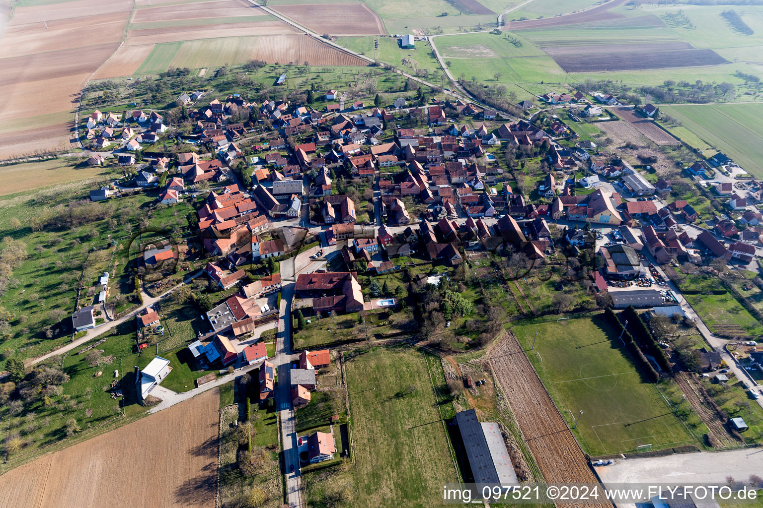 Ettendorf in the state Bas-Rhin, France seen from above