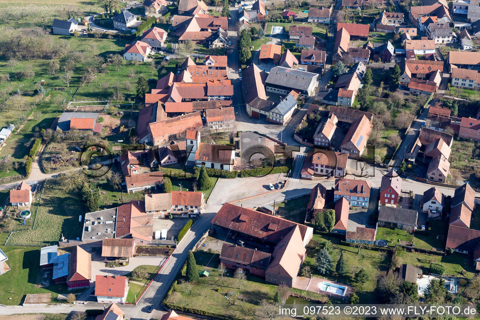 Bird's eye view of Ettendorf in the state Bas-Rhin, France