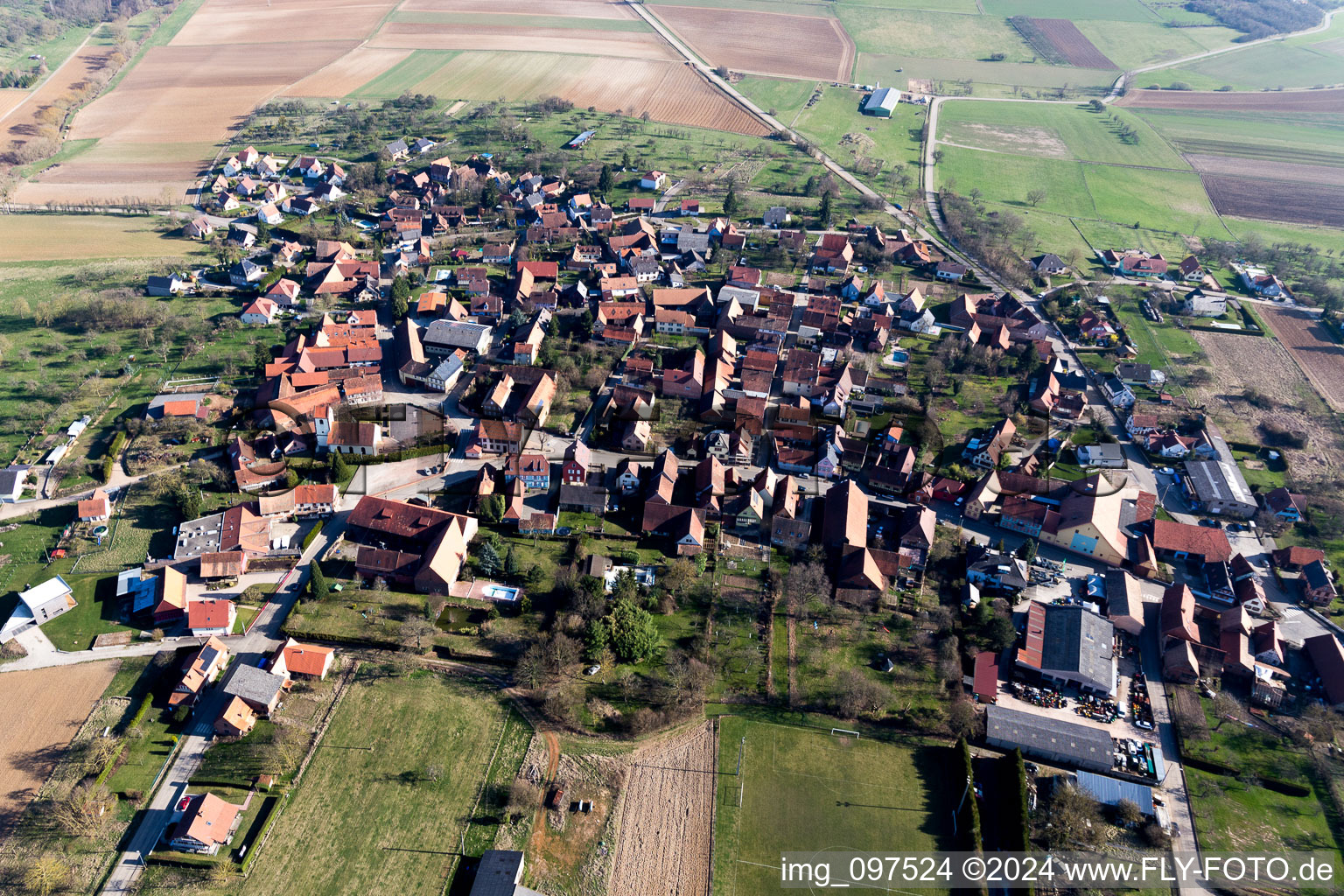 Ettendorf in the state Bas-Rhin, France viewn from the air