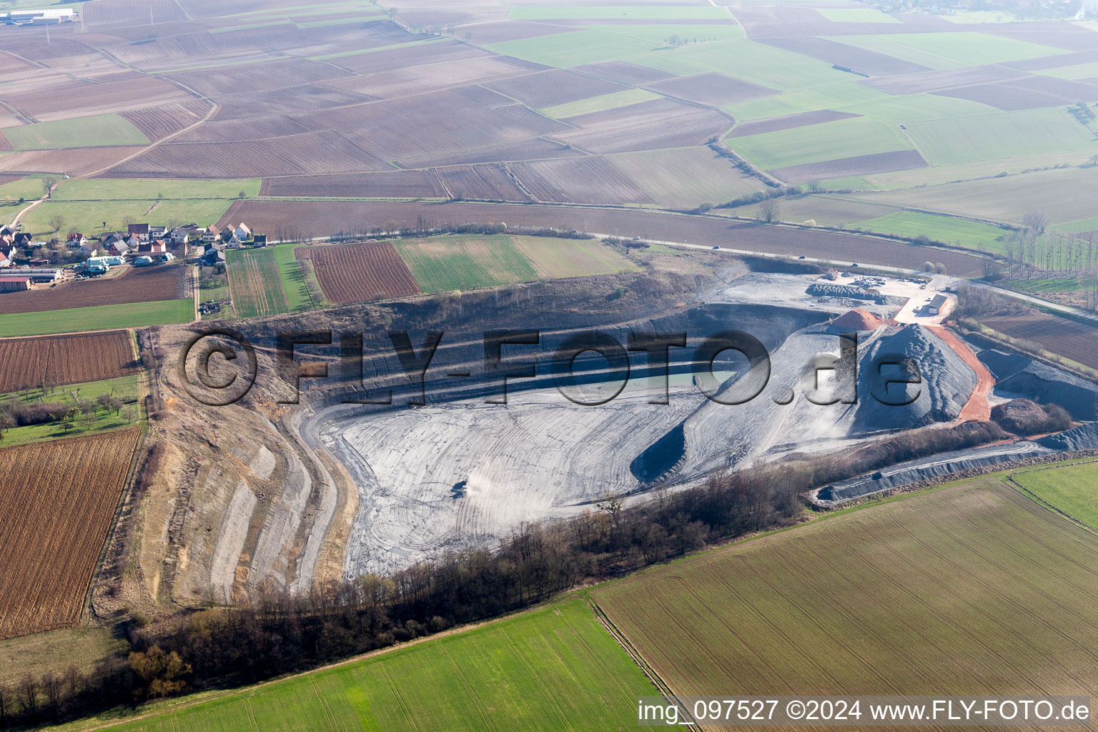 Aerial view of Site and tailings area of the gravel mining in Lixhausen in Grand Est, France