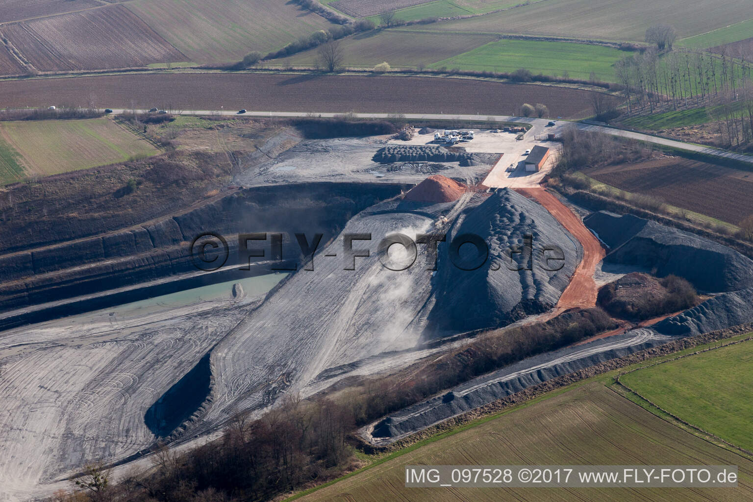 Aerial photograpy of Site and tailings area of the gravel mining in Lixhausen in Grand Est, France