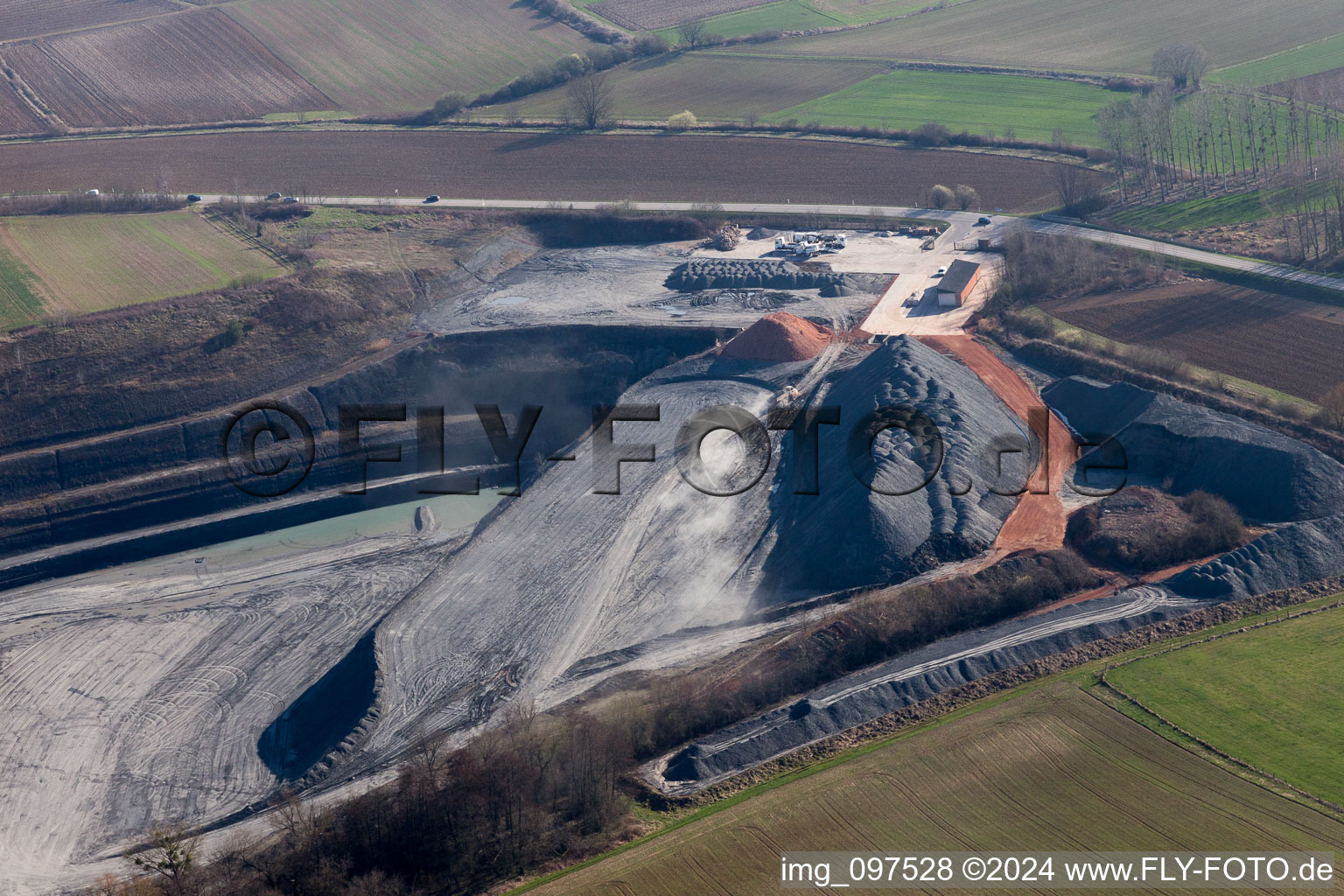 Aerial photograpy of Site and tailings area of the gravel mining in Lixhausen in Grand Est, France