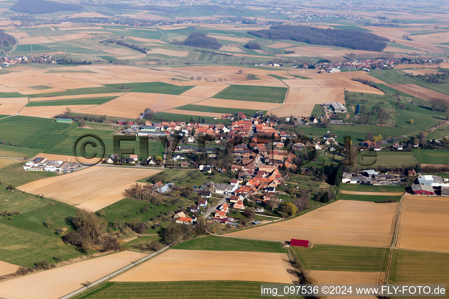 Aerial view of Wickersheim-Wilshausen in the state Bas-Rhin, France