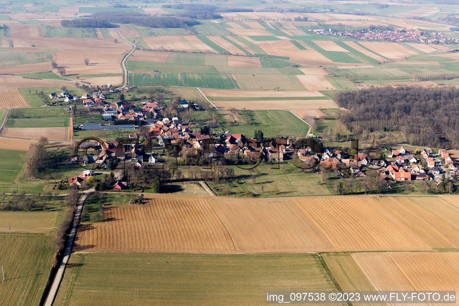 Aerial view of Geiswiller in the state Bas-Rhin, France