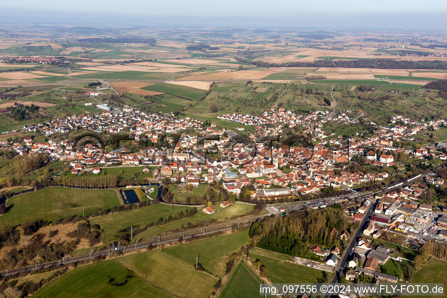 Aerial view of Village view in Dettwiller in the state Bas-Rhin, France