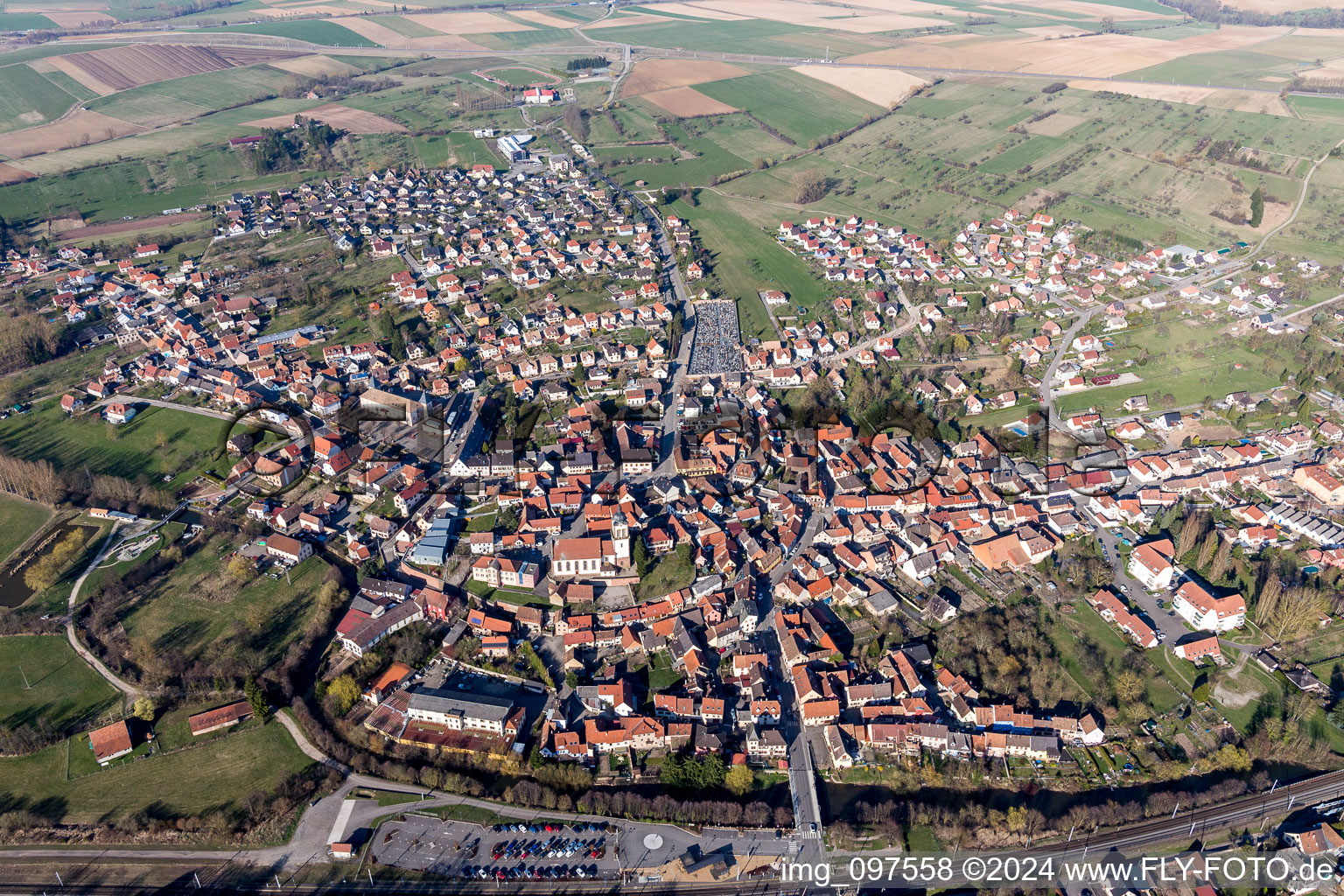 Oblique view of Dettwiller in the state Bas-Rhin, France