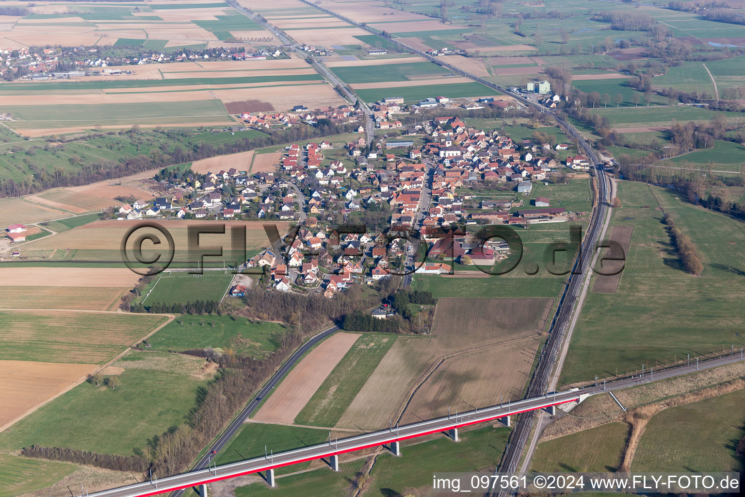 Dettwiller in the state Bas-Rhin, France from above