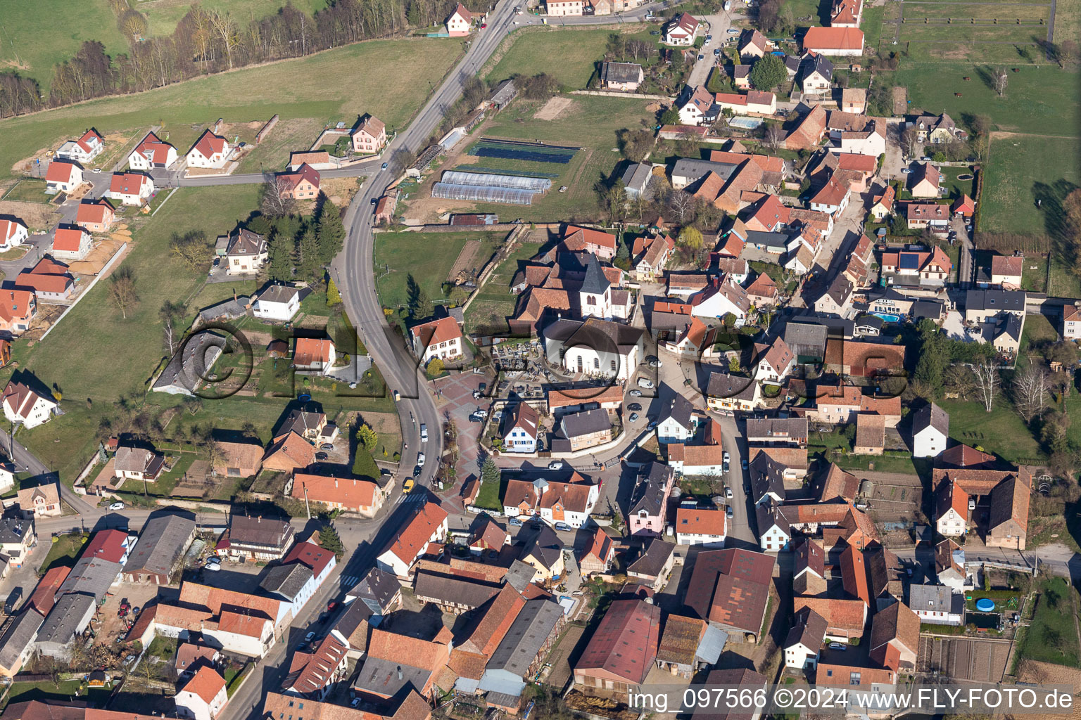 Aerial view of Lupstein in the state Bas-Rhin, France