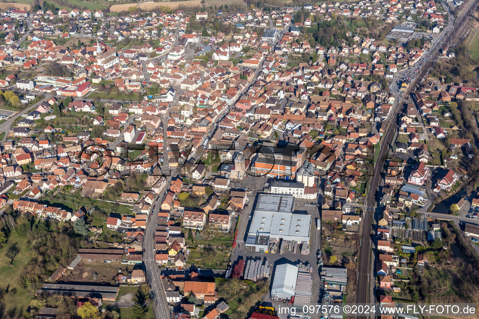 Town View of the streets and houses of the residential areas in Hochfelden in Grand Est, France