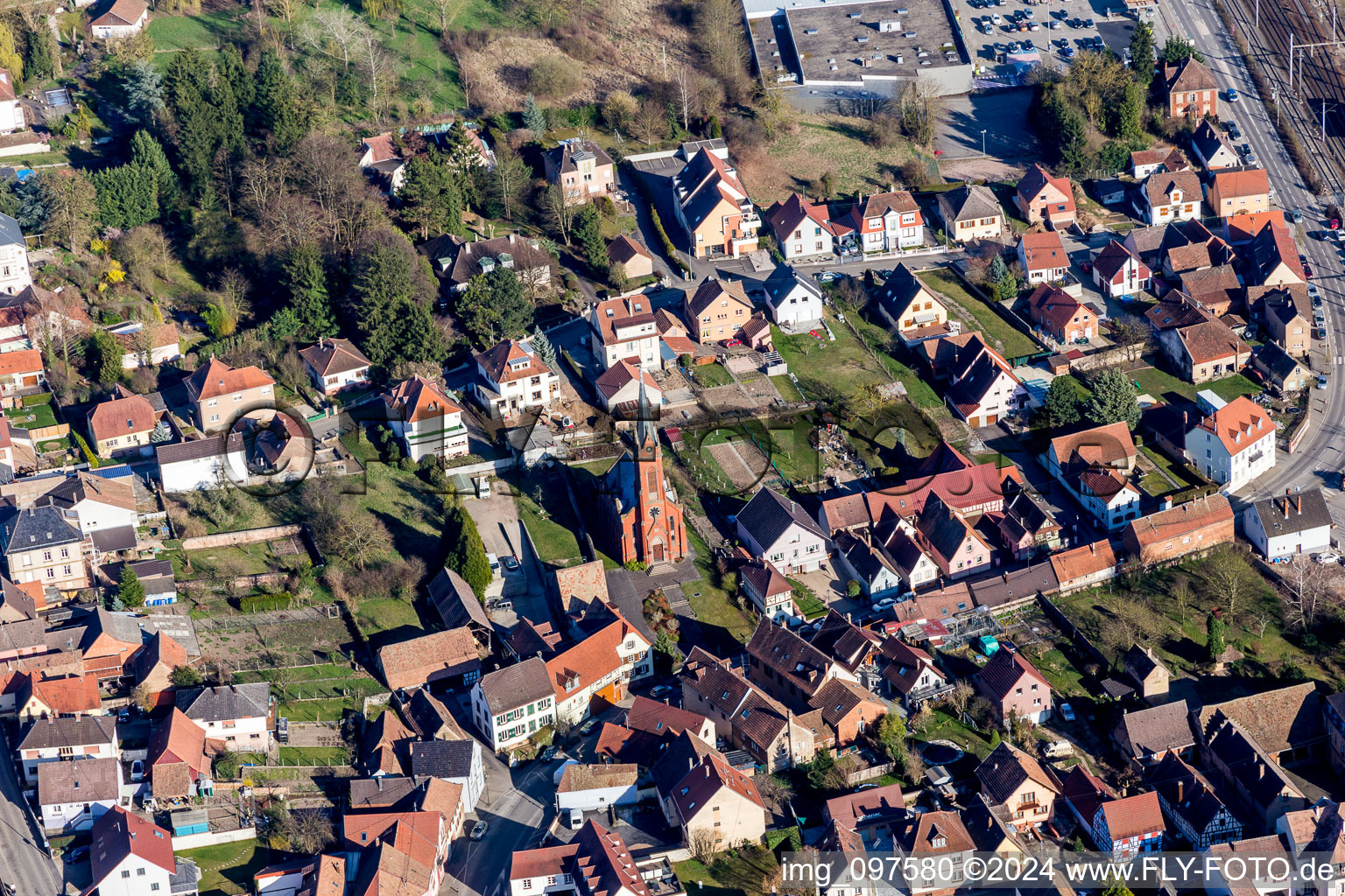 Aerial view of Hochfelden in the state Bas-Rhin, France