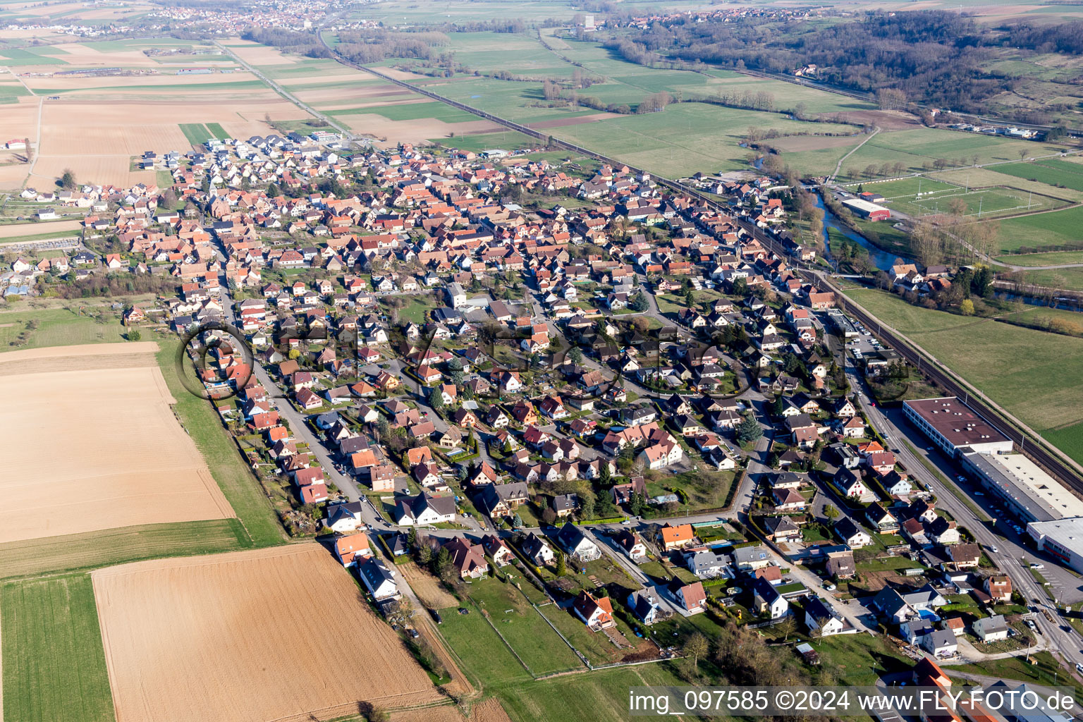 Hochfelden in the state Bas-Rhin, France from above