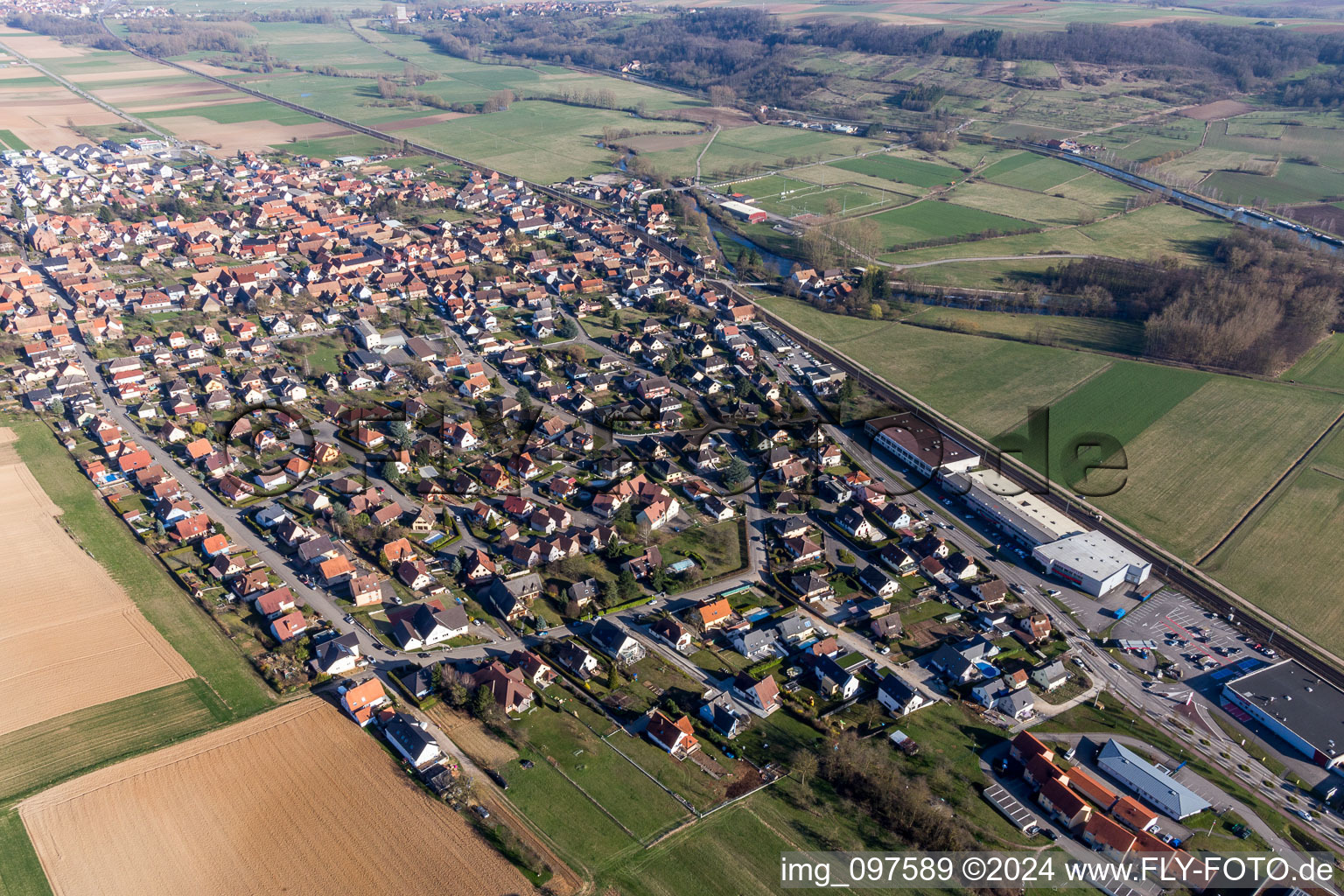 Bird's eye view of Hochfelden in the state Bas-Rhin, France