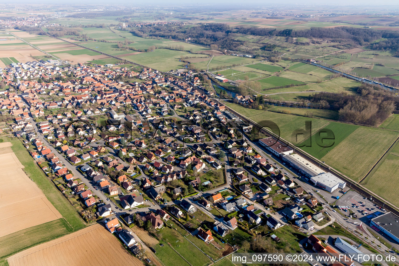 Hochfelden in the state Bas-Rhin, France viewn from the air