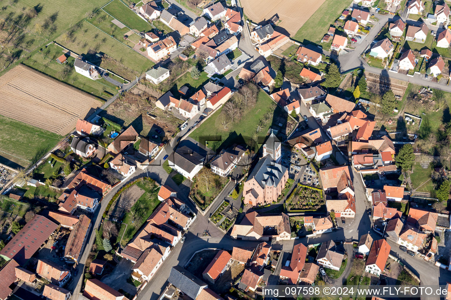 Aerial photograpy of Schwindratzheim in the state Bas-Rhin, France