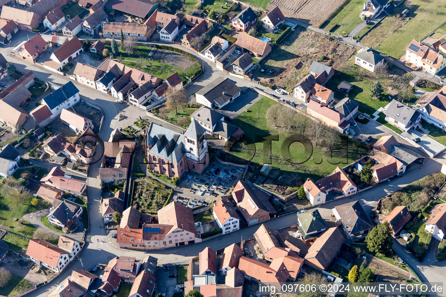 Schwindratzheim in the state Bas-Rhin, France seen from above