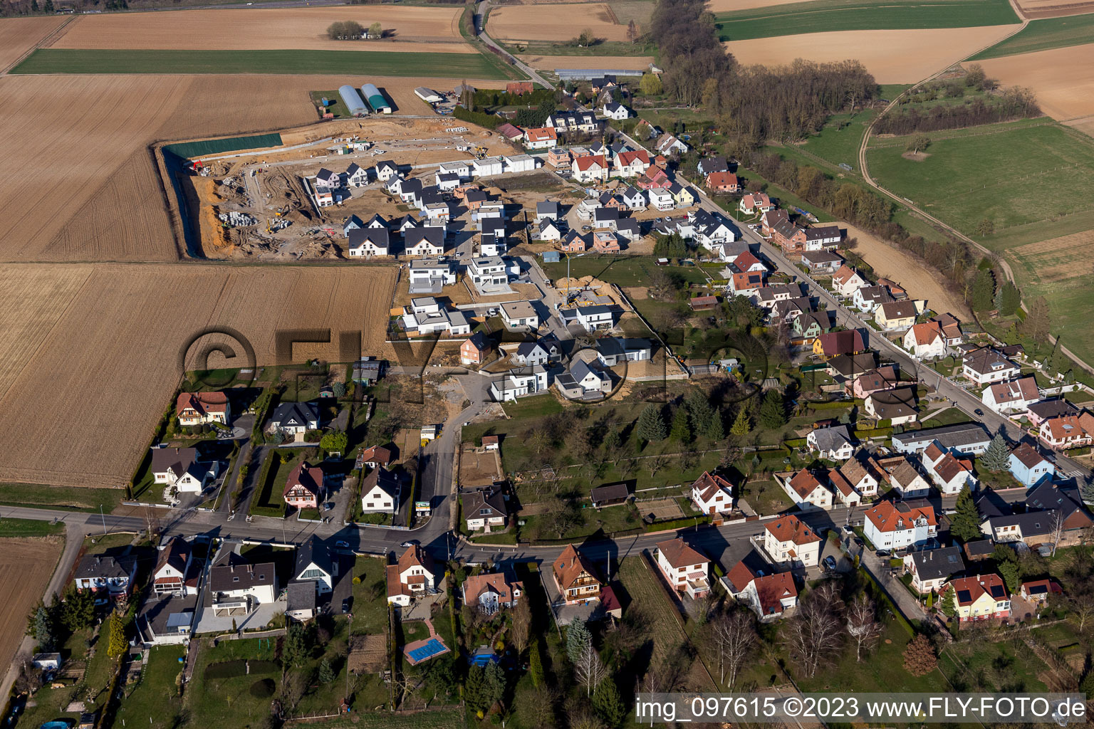 Drone recording of Schwindratzheim in the state Bas-Rhin, France