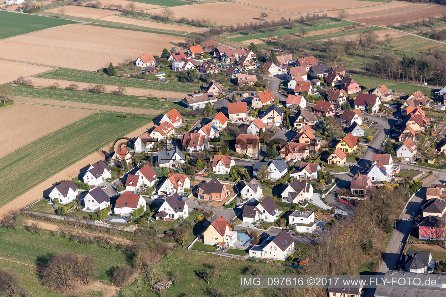 Drone image of Schwindratzheim in the state Bas-Rhin, France
