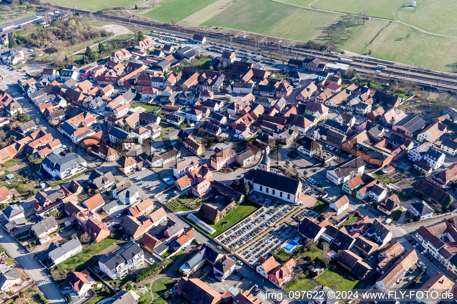 Aerial view of Mommenheim in the state Bas-Rhin, France