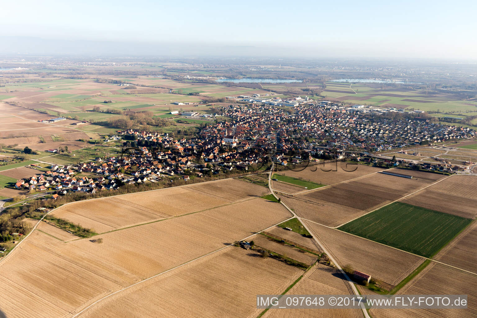 Aerial photograpy of Weyersheim in the state Bas-Rhin, France