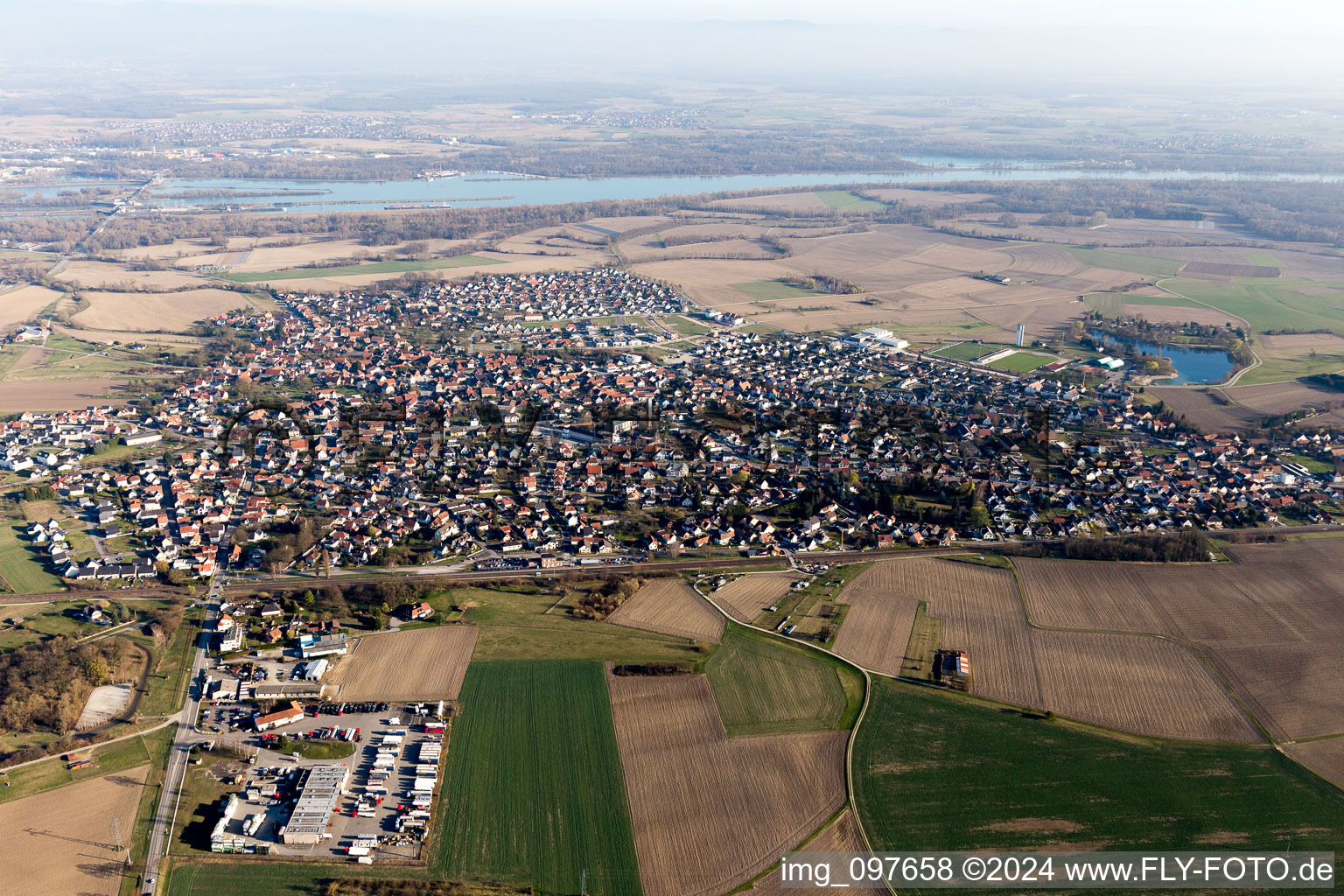 Gambsheim in the state Bas-Rhin, France from the plane