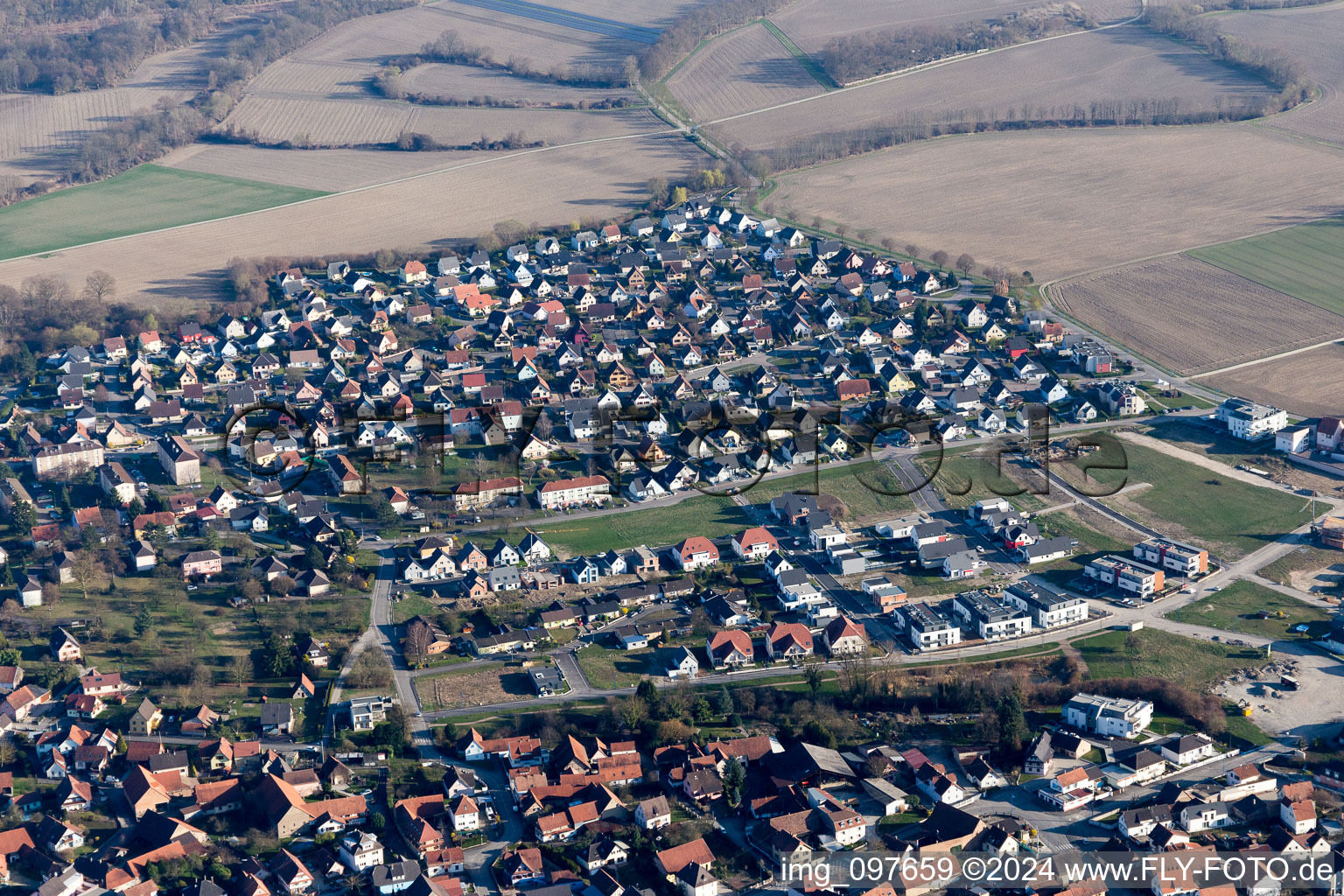 Bird's eye view of Gambsheim in the state Bas-Rhin, France