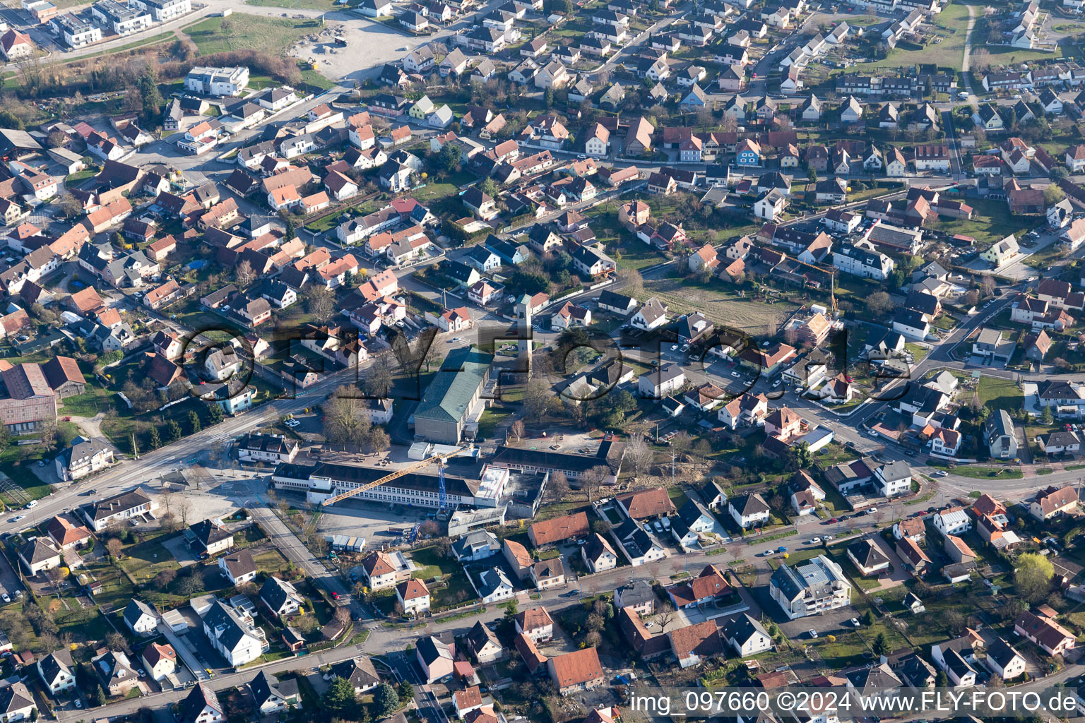 Gambsheim in the state Bas-Rhin, France viewn from the air