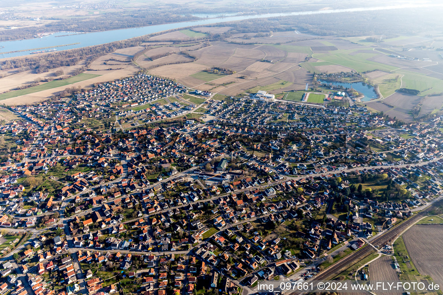 Drone recording of Gambsheim in the state Bas-Rhin, France